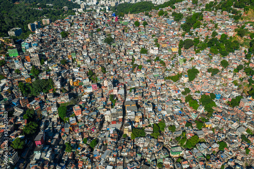 Beautiful, aerial view of Rocinha in Rio de Janeiro