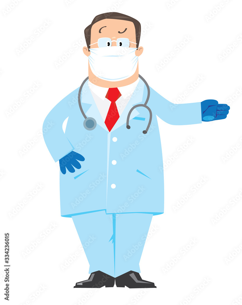 Funny doctor in a protective mask and gloves Funny doctor in a protective mask and gloves
