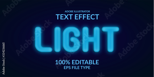 Blue light glowing neon text effect. Editable font adobe illustrator. realistic florescent lamp