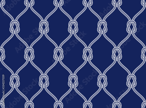Vector rope, fishing net, seamless. Blue background.