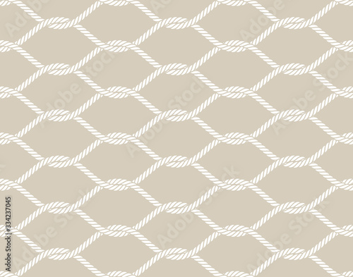 Vector rope, fishing net, seamless. Cream colour background.