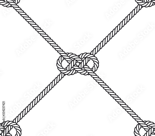 Vector rope, fishing net, seamless. White background.