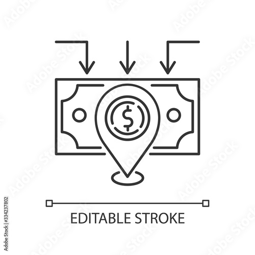 Domestic trade pixel perfect linear icon. Wholesale and retail trading. Domestic market. Thin line customizable illustration. Contour symbol. Vector isolated outline drawing. Editable stroke