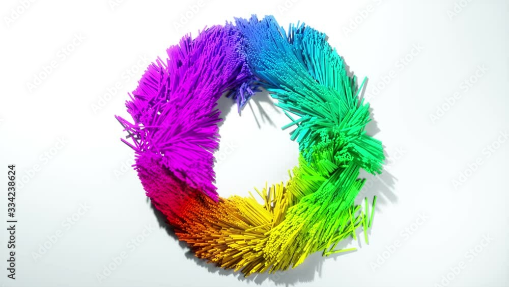 3d render of multicolored circle made of sticks crumbiling and rising. 3d render of multicolored circle made of sticks crumbiling and rising.