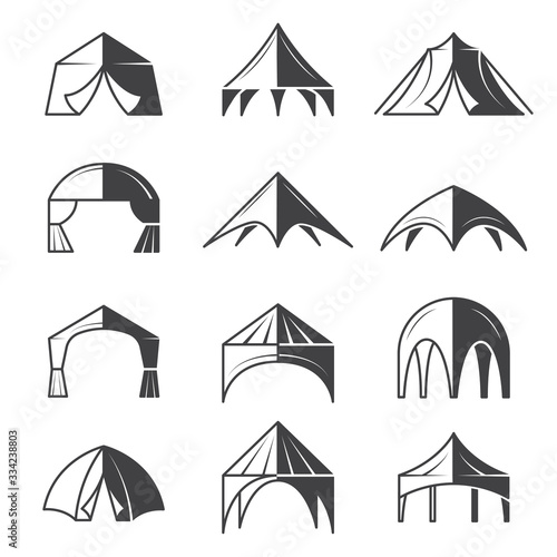 Tent silhouettes. Outdoor party event buildings pavilion marquee vector tent collection. Pavilion canvas, marquee collection wedding illustration