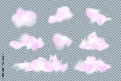 Bath foam isolated on transparent background. Shampoo bubbles texture.Sparkling shampoo and bath lather vector illustration.