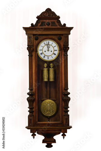 Grandfather clock in wooden case, europe, isolated