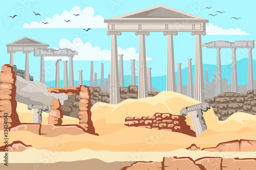 Tela Vector illustration ancient Greece ruin background