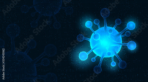 Close-up Coronavirus 2019-nCoV on Technology background,medical healthcare and microbiology concept,Design for COVID-19 outbreaking.