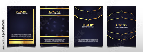 Set luxury premium cover layout design template with blue navy and golden line. Abstract vector a4 graphic can use Product Package, Annual report, Business brochure , wedding invitation card, flyer