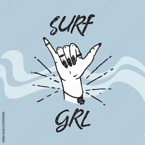 Wallpaper Mural Hand drawn female hand making shaka sign. Surfing girl logo tattoo. Print design vector. Torontodigital.ca