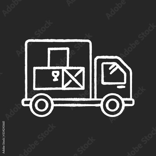 Goods receipt chalk white icon on black background. Logistics, distribution, merchandise delivery service. Cargo transportation, products supply. Isolated vector chalkboard illustration