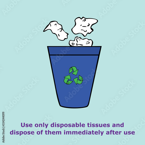 Use only disposable tissues and dispose of them immediately after use, outline simple colorful doodle drawing