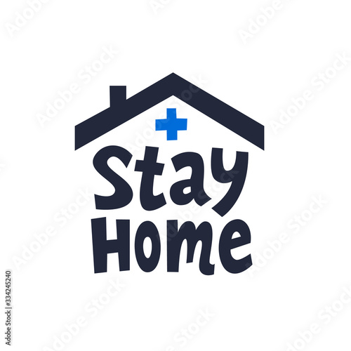Stay Home Icon. Simple Sign with House shape and handwritten stay home inscription Isolated on a White Background. covd-19 quarantine. Flat style vector illustration.
