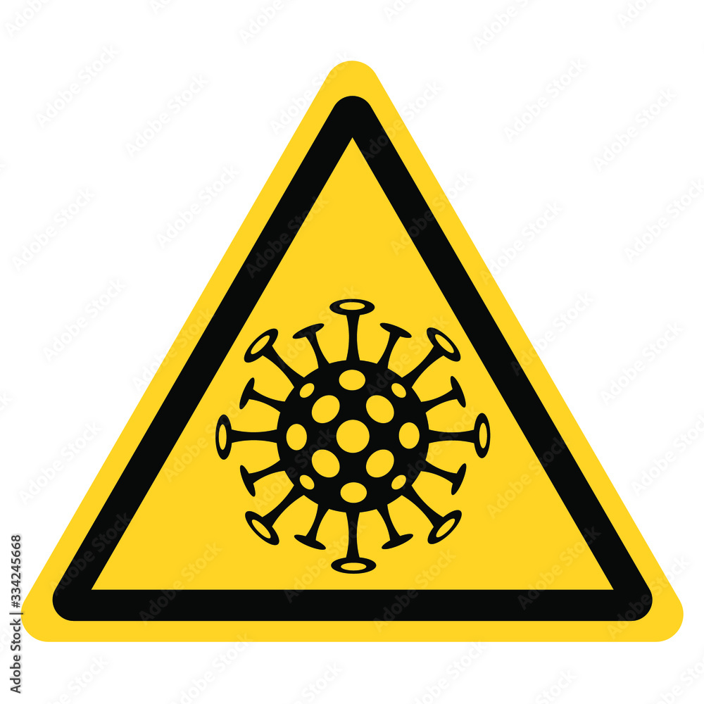Yellow security sign with coved 19 virus coronavirus Yellow security sign with coved 19 virus coronavirus