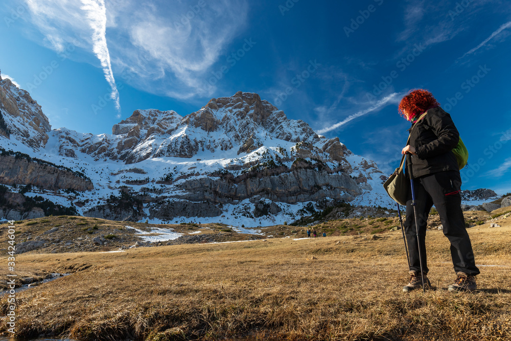 woman looking at a mountain