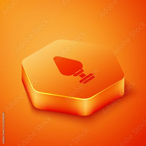 Isometric Anal plug icon isolated on orange background. Butt plug sign. Fetish accessory. Sex toy for men and woman. Orange hexagon button. Vector Illustration