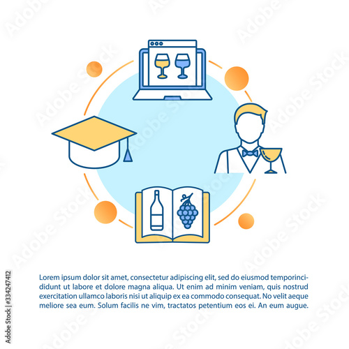 Wine tasting guide concept icon with text. Online masterclass on alcohol. Workshop on beverages. PPT page vector template. Brochure, magazine, booklet design element with linear illustrations
