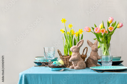 Canvas Print Easter festive elegant home table setting decor, front view