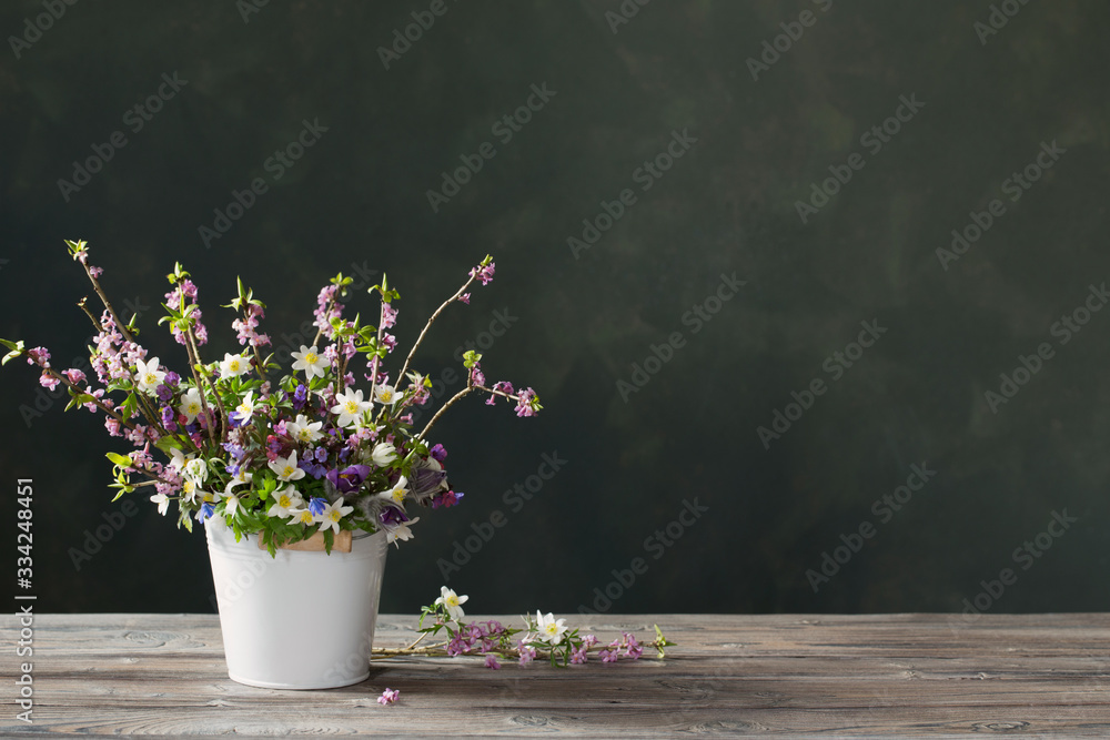 beautiful spring flowers on background dark wall beautiful spring flowers on background dark wall