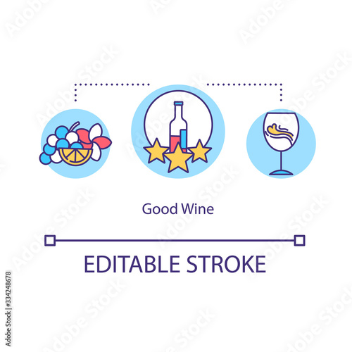 Good wine concept icon. Excellent drink recommendation. Sommelier review. Premium quality alcohol drink idea thin line illustration. Vector isolated outline RGB color drawing. Editable stroke