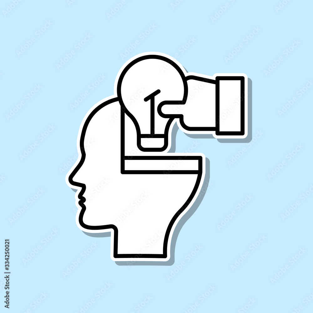 Brain, Hand, bulb sticker icon. Simple thin line, outline vector of Creative thinking icons for ui and ux, website or mobile application Brain, Hand, bulb sticker icon. Simple thin line, outline vector of Creative thinking icons for ui and ux, website or mobile application