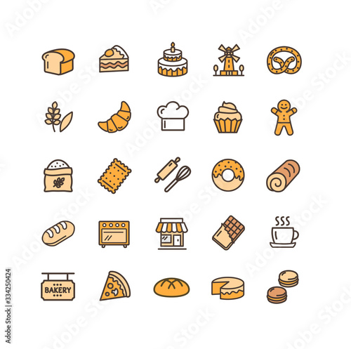 Bakery Sign Color Thin Line Icon Set. Vector