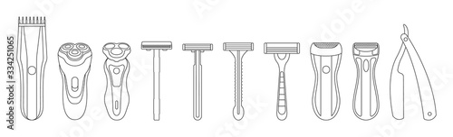 Razor isolated outline set icon. Vector illustration shaver on white background . Vector outline set icon accessory for shave.