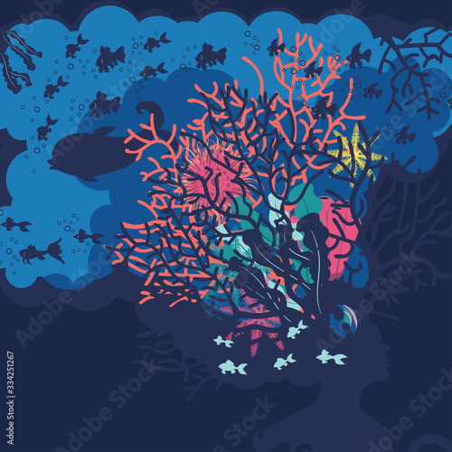 Coral reef and human head