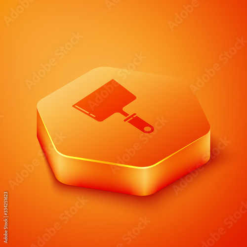 Isometric Putty knife icon isolated on orange background. Spatula repair tool. Spackling or paint instruments. Orange hexagon button. Vector Illustration