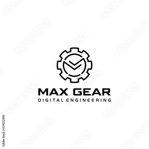 Creative modern gear logo icon with sign M vector sign industrial
