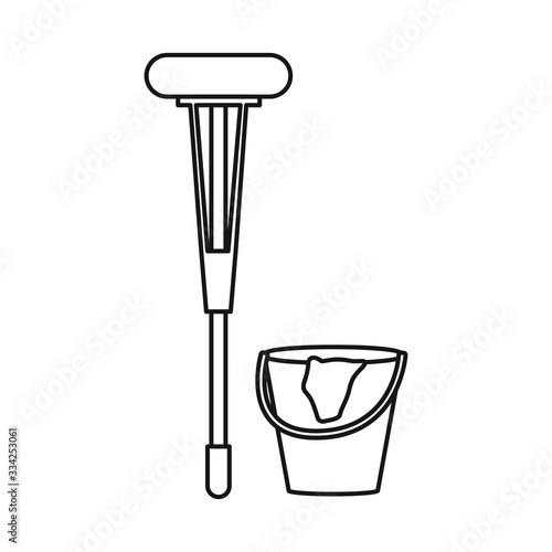 Vector design of bucket and broom icon. Set of bucket and mop stock symbol for web.
