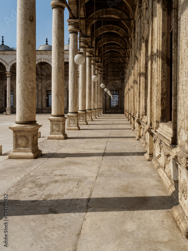 arabic colonnade  portico or peristyle of a mosque in cairo