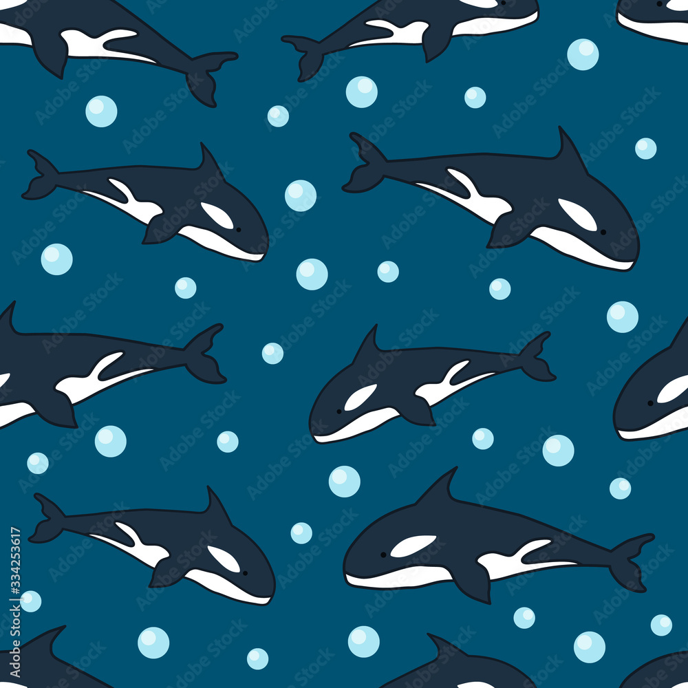 Seamless killer whale pattern design. Ocean animals pattern with killer whale Seamless killer whale pattern design. Ocean animals pattern with killer whale