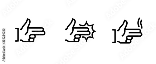Set of hand gesture  weapon  shot icons. Editable line vector.