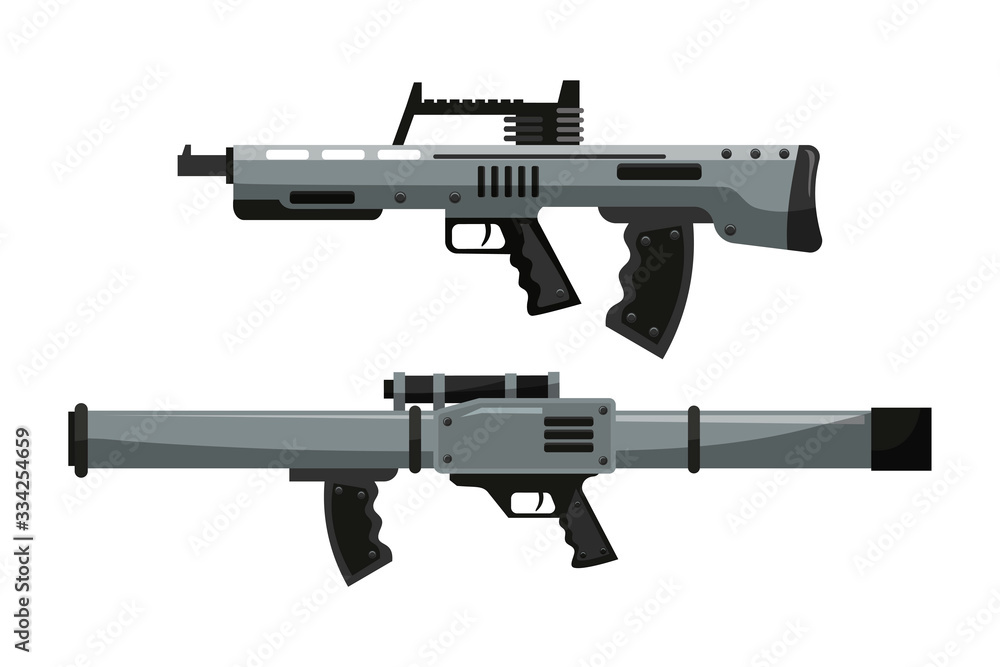 Military rifle set isolated on white background
