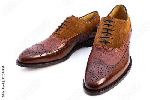 Leather shoes elegant oxford style in brown color isolated on white background