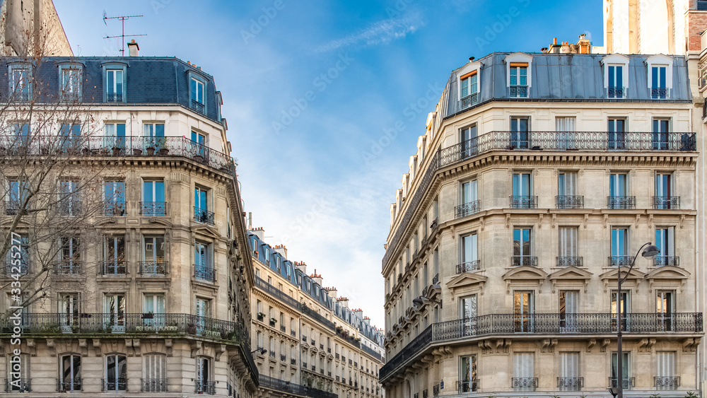 Paris, typical buildings boulevard du Montparnasse, beautiful facades