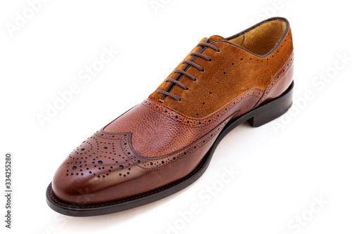 Leather shoes elegant oxford style in brown color isolated on white background
