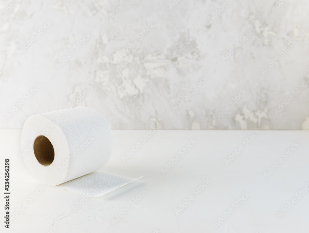 Fototapeta Roll of toilet paper on a light background. Horizontal orientation, copy space.