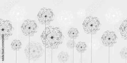 Obraz Seamless dandelion pattern, vector seamless background with hand drawn plants and seeds