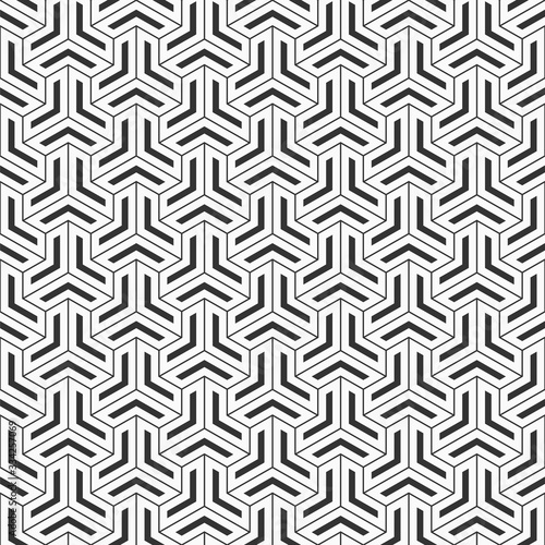 Abstract seamless pattern. Modern stylish texture. Linear trellis. Geometric tiles with triple hexagonal elements. Vector monochrome background.