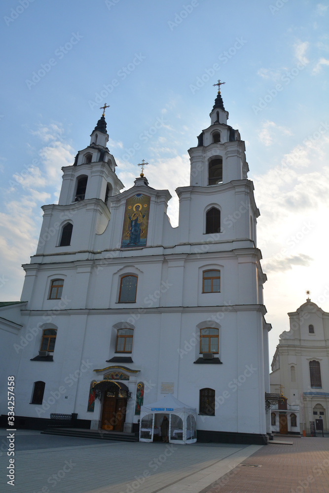 Minsk, Belarus. Cathedral Of Holy Spirit In Minsk - Main Orthodox Church Of Belarus And Symbol Of Old Minsk. Famous Landmark