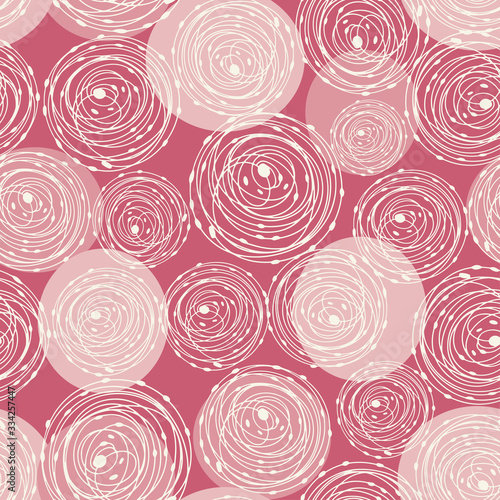 Pink and white radial elements pattern. Seamless background with abstract dandelion flowers for , cards, textile, wallpapers, web pages.