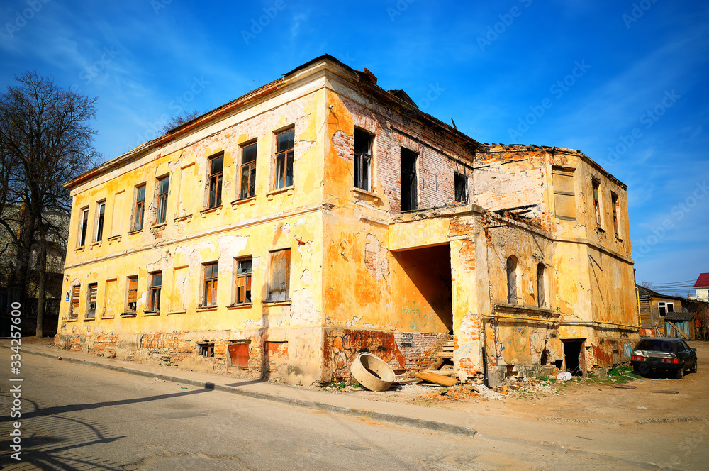 Abandoned buildings at Russia background