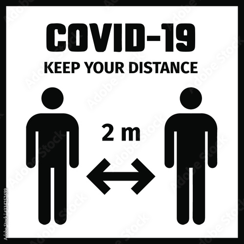 Safety rules for preventing coronavirus disease. Avoid contact during the spread of the COVID-19 virus. Keep a distance of 2 meters