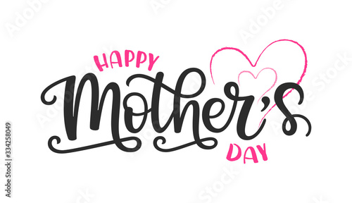 Vector illustration of Happy Mother's day text. Poster with hand drawn lettering typography and pink hearts. Mothers day design template for banner, badge, sticker, icon, sign, print