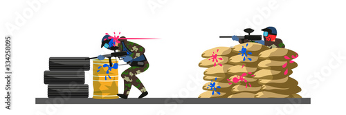 Paintball enemy firing from cover made of sandbag