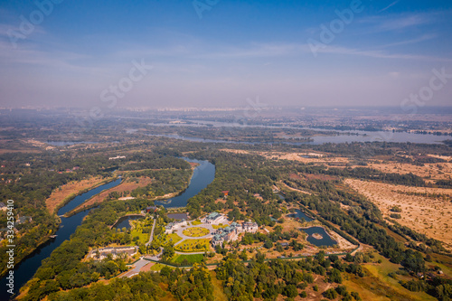 Fototapeta Naklejka Na Ścianę i Meble -  A view of a dry fields along the Dnipro River in the valley. High quality footage