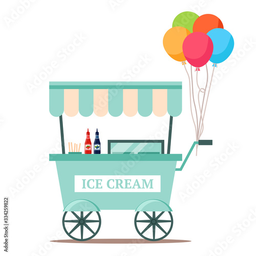 Ice cream cart with frozen sweet food on white